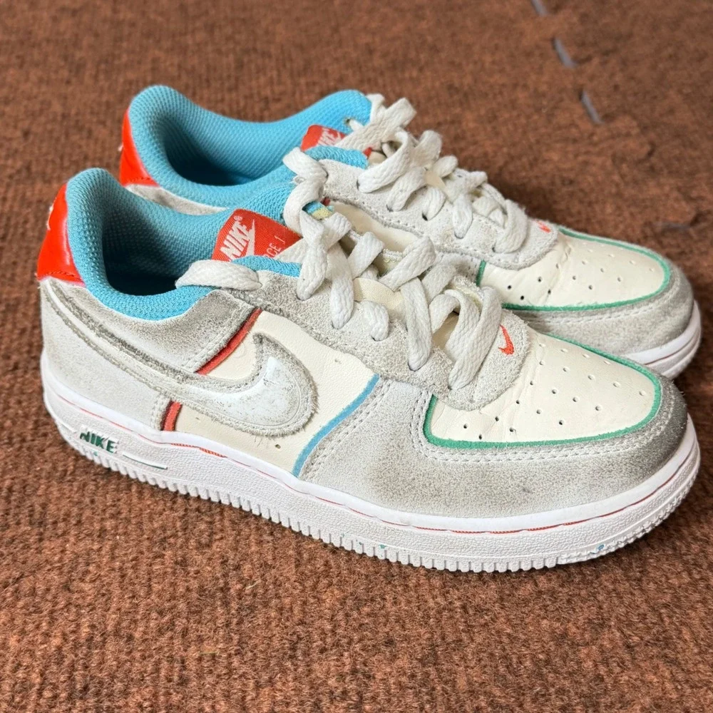 Nike Air‎ Force 1 Low Kids Sneakers Multi-Color Suede Leather FQ8351-110 12.5C